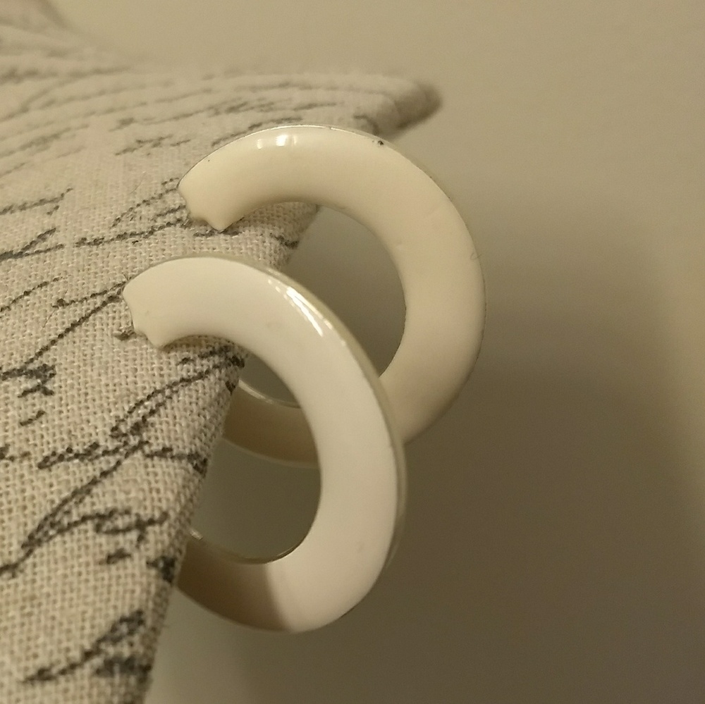 Cream & silver semi hoop earrings